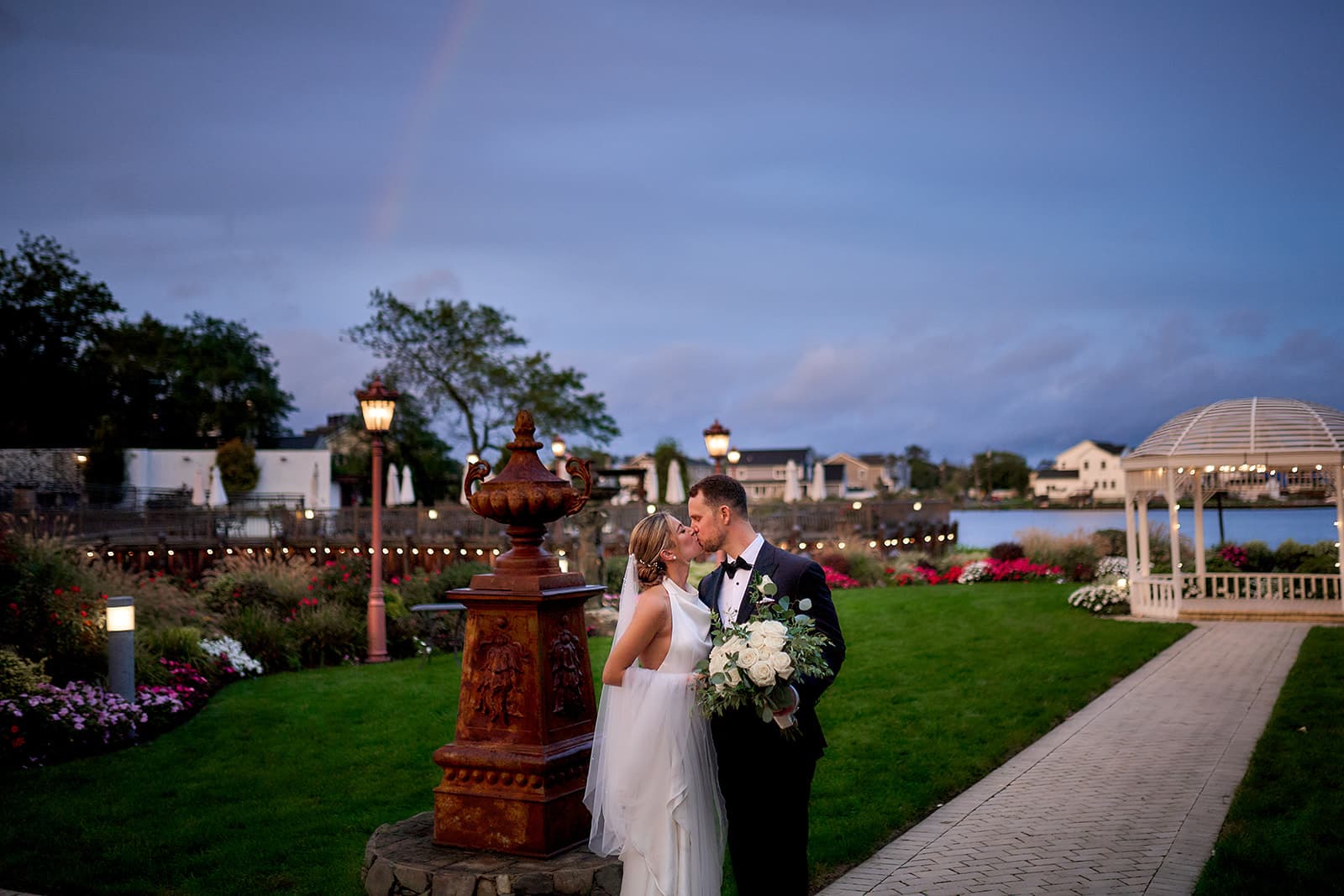 Couple at golden hour at a Long Island waterfront venue