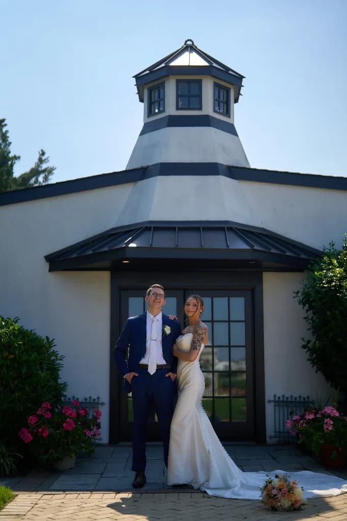 Morning light through a bright window, Close portrait of the bride and groom forehead to forehead on the terrace at the Riviera