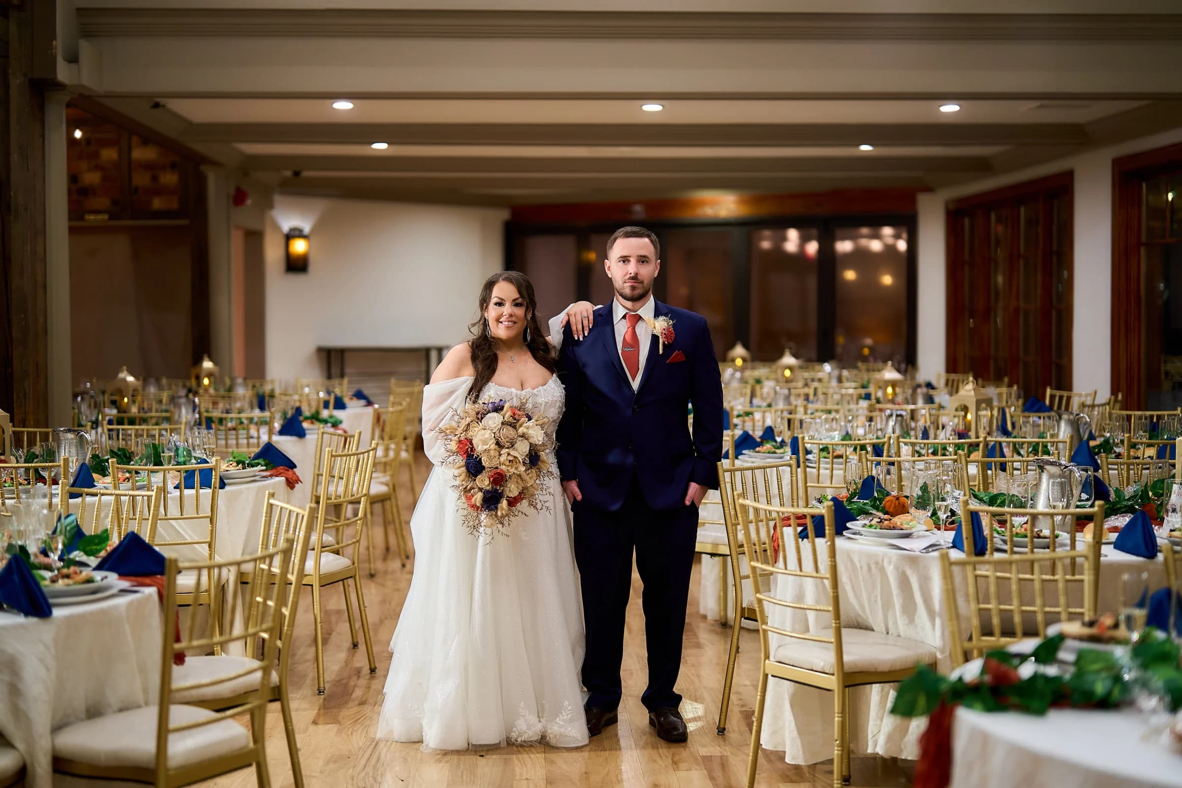 Breeze Hill Farm, Southold, Stephanie and Peter in the Riviera ballroom before guests arrive