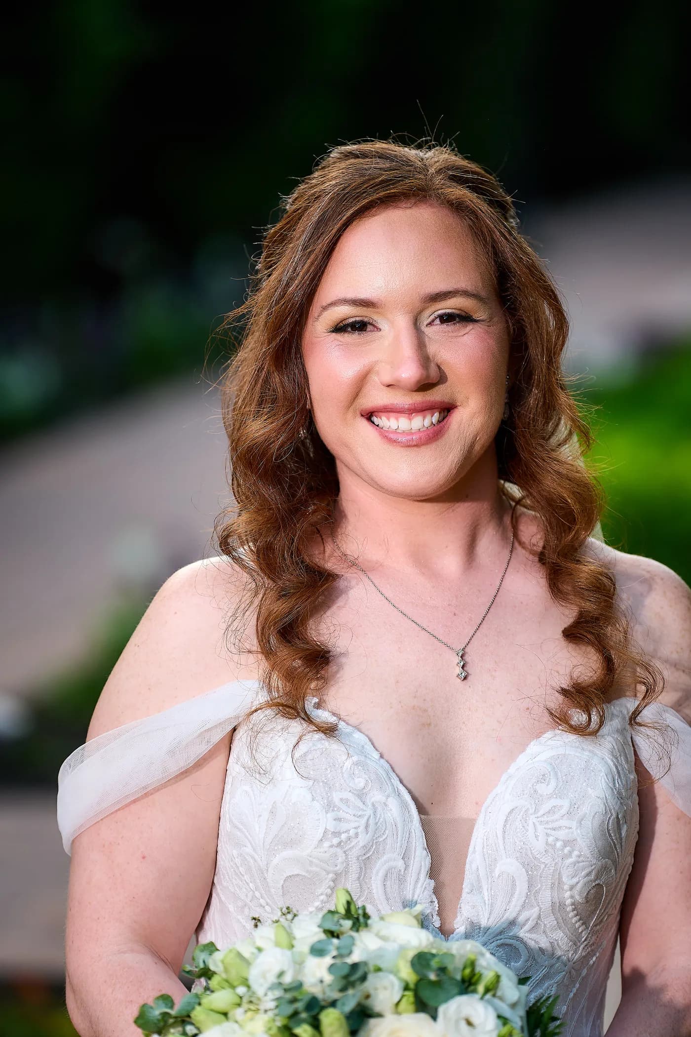 North Fork vineyard, autumn light, Natural light bridal portrait of a smiling bride